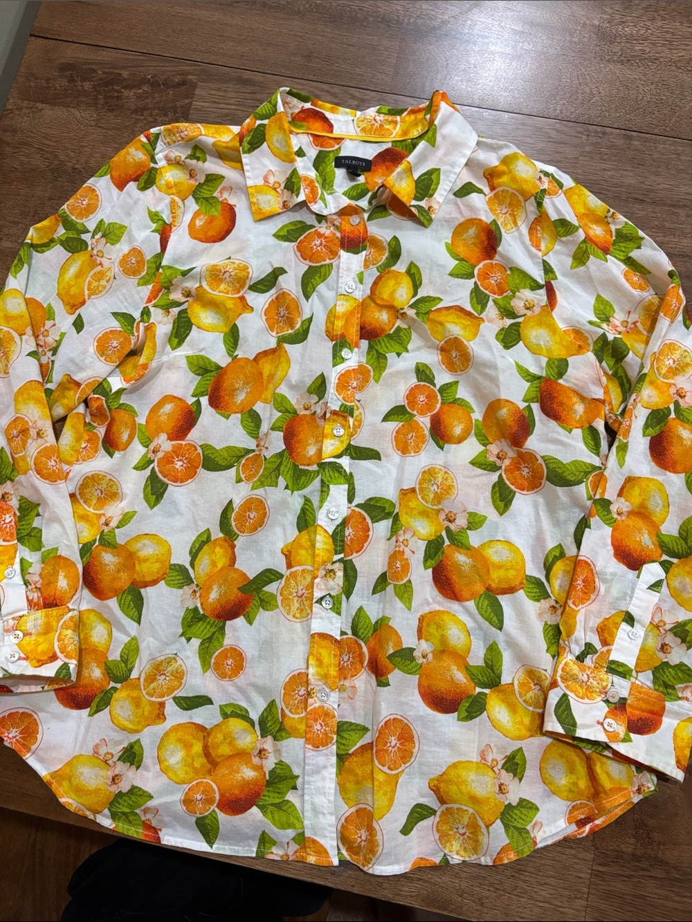 Talbots Plus 100% Cotton Orange Lemon Fruit Print Blouse Country Women’s Size XL